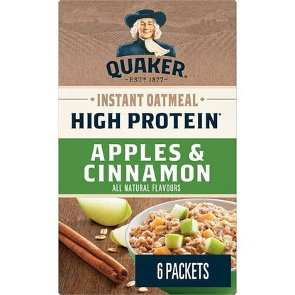 Quaker Instant Oats Hot Cereal High Protein Apple & Cinnamon, 6 Packets, 228g/8 oz (Shipped from Canada)