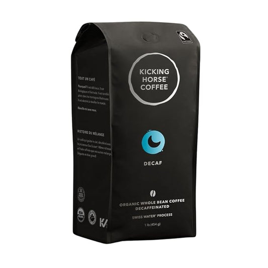 Kickin Horse Coffee - Decaf - Swiss Water Process - Whole Bean - Certified Fairtrade - Organic - Kosher Dark Roast Coffee, 1 Pound (454g) Shipped from Canada