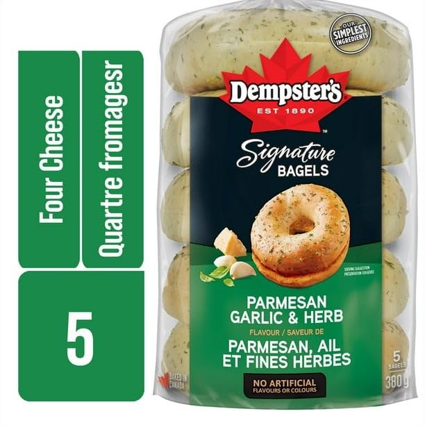 Dempster’s Signature Parmesan Garlic & Herb Flavour Bagels, 5 Bagels, 380g/13.4 oz (Shipped from Canada)