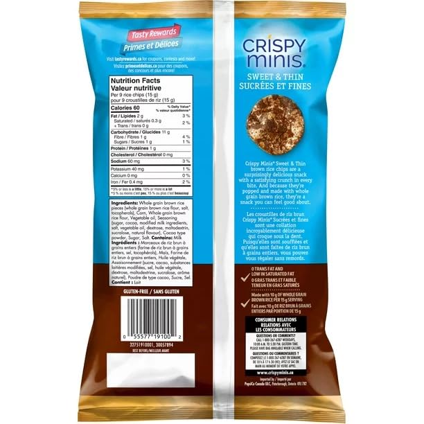 Quaker Crispy Minis Sweet & Thin Cocoa Crunch Brown Rice Chips, 90g/3.2 oz (Shipped from Canada)