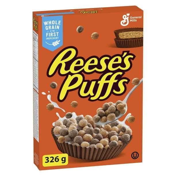 Reese's Puffs Breakfast Cereal, Peanut Butter Chocolate, Whole Grains, 326g/11.50 oz (Shipped from Canada)