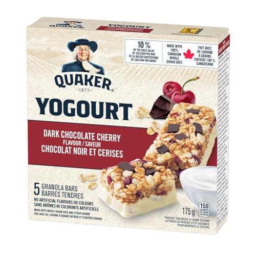 QUAKER Yogourt Dark Chocolate Cherry Granola Bars - Made with 100% Canadian Whole Grain Oats, 175g/6.2 oz (Shipped from Canada)