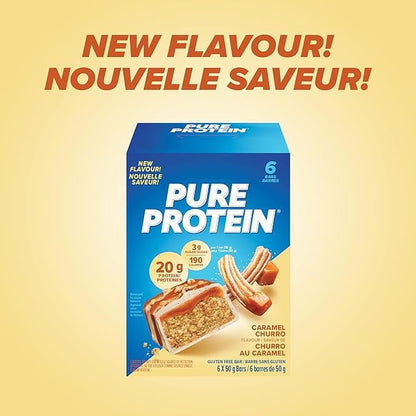 Pure Protein New Caramel Churro, 20g Protein, Gluten Free, 6 Bars x 50g/1.7 oz (Shipped from Canada)