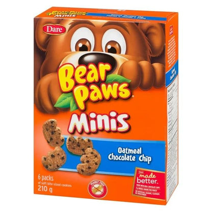 Dare Bear Paws Minis Oatmeal Chocolate Chip Cookies Peanut Free 210g/7.40oz (Shipped from Canada)