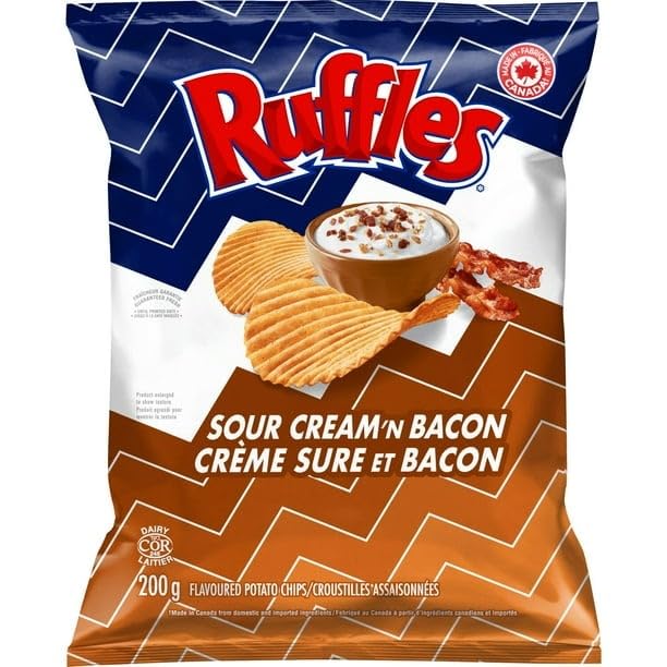 Ruffles Sour Cream 'n Bacon Potato Chips, 200g/7.05 oz (Shipped from Canada)