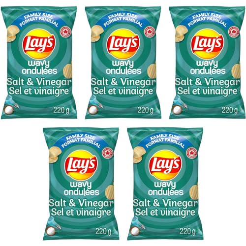 Lays Wavy Salt and Vinegar Potato Chips Family Bag 235g/8.2oz (Shipped from Canada)