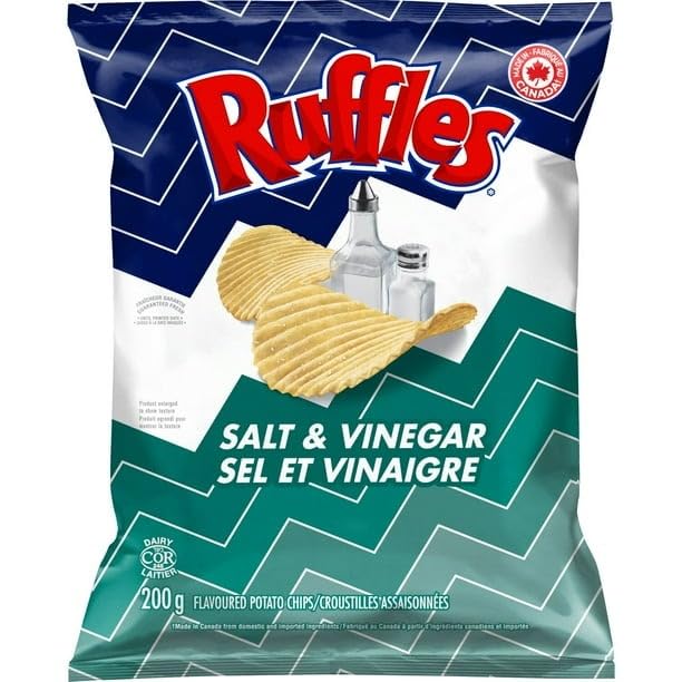 Ruffles New Salt & Vinegar Potato Chips, 200g/7.05 oz (Shipped from Canada)