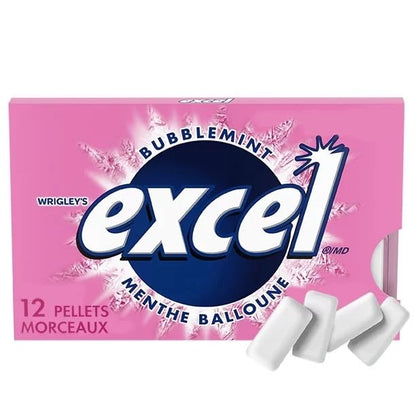 EXCEL, Bubblemint Flavoured Sugar Free Chewing Gum, (12 Pieces x 12 Pellets) Shipped from Canada
