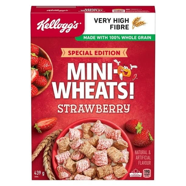 Mini-Wheats! Strawberry Flavour Cereal - Very High in Fibre,439g/15.5 oz (Shipped from Canada)