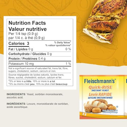 Fleischmann’s Quik-Rise Instant Yeast, One Rest and Rise, 3 sachets x 8g, 24g/0.8 oz (Shipped from Canada)