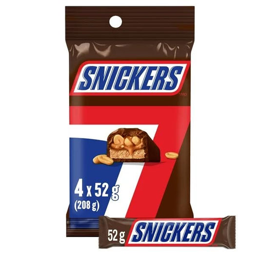 SNICKERS, Peanut Milk Chocolate Candy Bars, 4 Full Size Bars, 208g / 7.33oz (Includes Ice Pack) (Shipped from Canada)