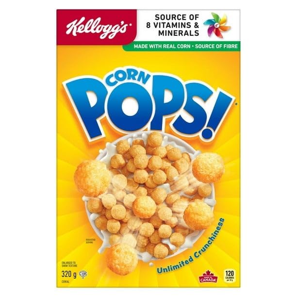 Kellogg’s Corn Pops Cereal, Source of 8 Essential Nutrients, 320g/11.3 oz (Shipped from Canada)