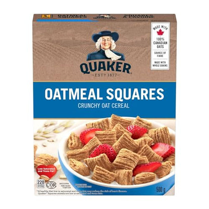 Quaker Oatmeal Squares Crunchy Oat Cereal, 500g/17.6 oz (Shipped from Canada)