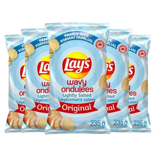 Lays Wavy Lightly Salted Potato Chips Family Bag, 235g/8.2oz (Shipped from Canada)