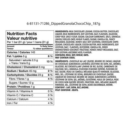 Great Value Dipped Chocolate Chip Granola Bars Nutrition Facts