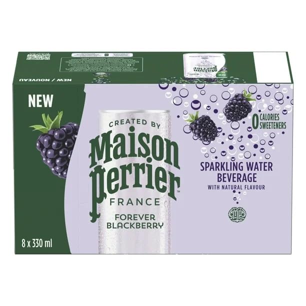 Maison Perrier France Blackberry, Sparkling Water Beverage, Natural Blackberry Flavour, No Calories, No Sweeteners, No Sodium, Sourced & Bottled In France, 8 x 330ml/11.2 fl. oz (Shipped from Canada)