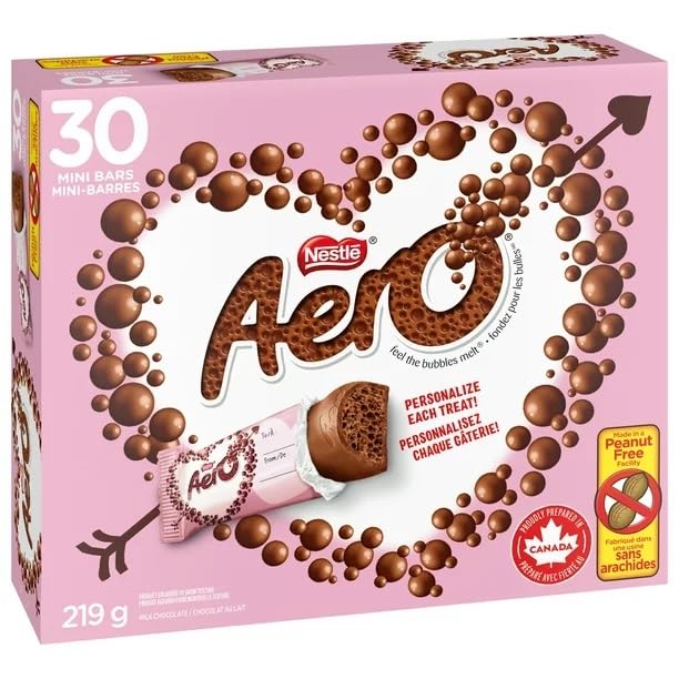 AERO Valentine's Minis Milk Chocolate, 30 Count, 219g/7.7 oz (Shipped from Canada)