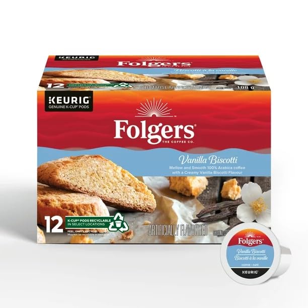 Folgers Vanilla Biscotti K-Cup Coffee Pods 12 Count, 12 K-Cup Pods, 108g/3.8 oz (Shipped from Canada)