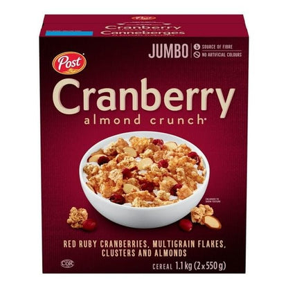 Post Cranberry Almond Crunch Cereal, Red Ruby Cranberries, Multigrain Flakes, Clusters & Almonds, 1.1kg/2.4 lbs (Shipped from Canada)