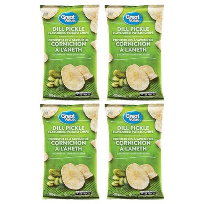 Great Value Dill Pickle Potato Chips pack of 4