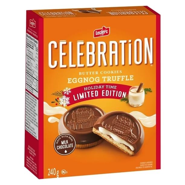 Leclerc Celebration Eggnog Truffle Milk Chocolate Butter Cookies - Limited Edition, 240g/8.4oz (Shipped from Canada)