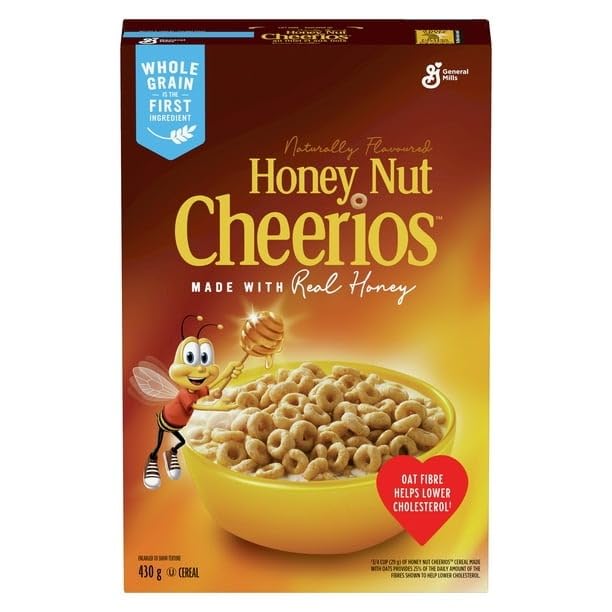 Honey Nut Cheerios Breakfast Cereal, Whole Grains, Made with Real Honey, 430g/15.2 oz (Shipped from Canada)