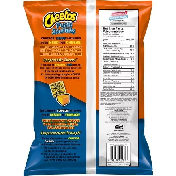 Cheetos Puffs Cheese Flavoured Snacks back cover