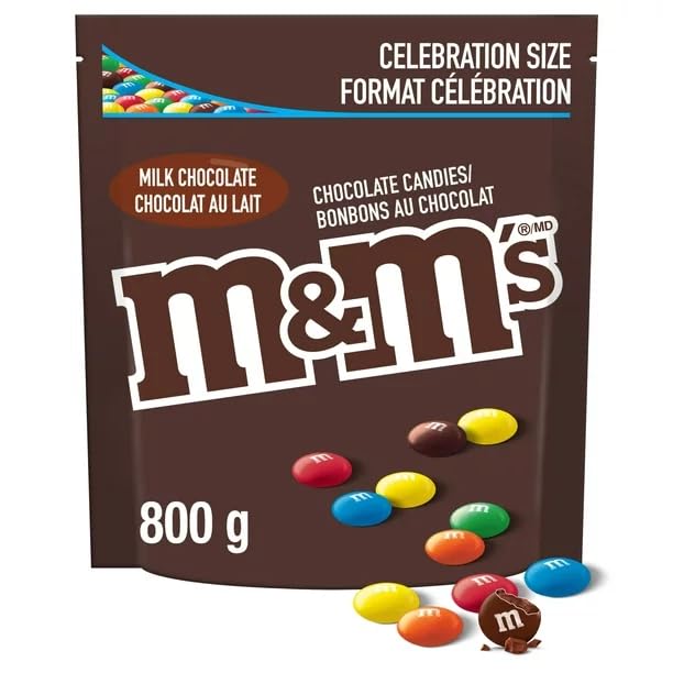 M&M'S Milk Chocolate Candies, Pantry Size Share Bag, 1 Pouch, 800g/28.2 oz (Shipped from Canada)