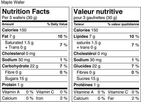 Voortman Maple Wafer Cookies Nutrition Facts