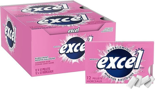 EXCEL, Bubblemint Flavoured Sugar Free Chewing Gum, (12 Pieces x 12 Pellets) Shipped from Canada