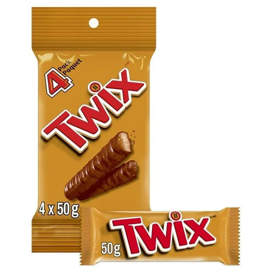 TWIX Caramel Cookie Chocolate Candy Bar 4 Full Size Bars, 50g/1.76oz (Includes Ice Pack) (Shipped from Canada)
