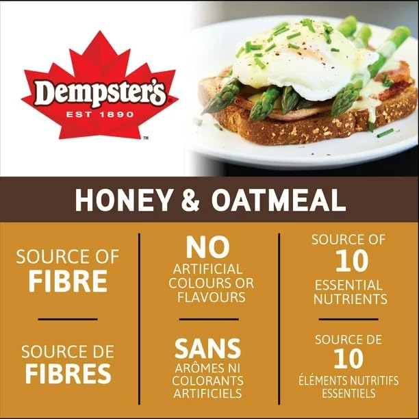 Dempster’s 100% Whole Grains Honey & Oatmeal Sliced Bread, 600g/21.16oz (Shipped from Canada)