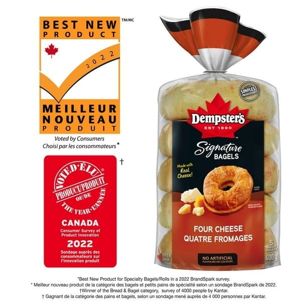 Dempster’s Signature Four Cheese Bagels, 5 Bagels, 400g/14.1 oz (Shipped from Canada)