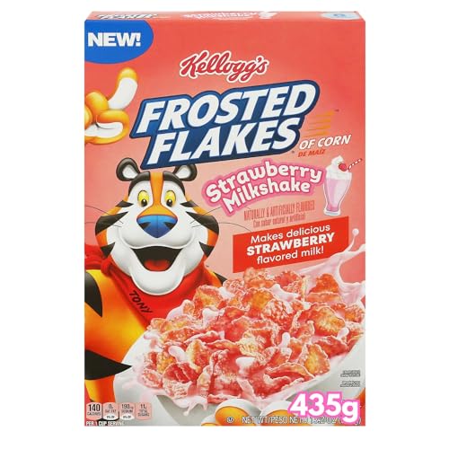 Kellogg Frosted Flakes Breakfast Cereal, Strawberry Milkshake, 435g/15.3 oz (Shipped from Canada)