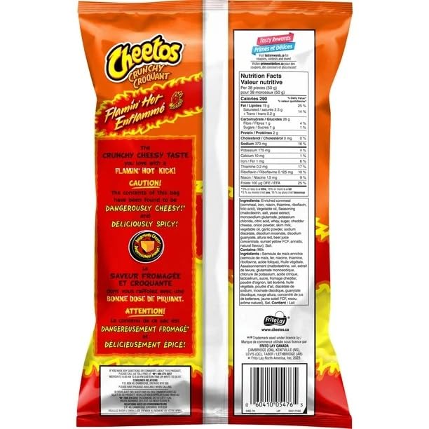 Cheeto Crunchy Flamin Hot Cheese Snacks back cover