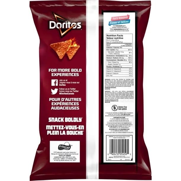 Doritos Spicy Nacho Tortilla Chips back cover