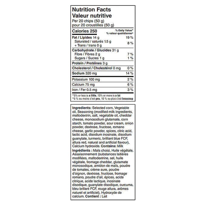 Doritos Sonic Sour Cream Tortilla Chips nutrition facts