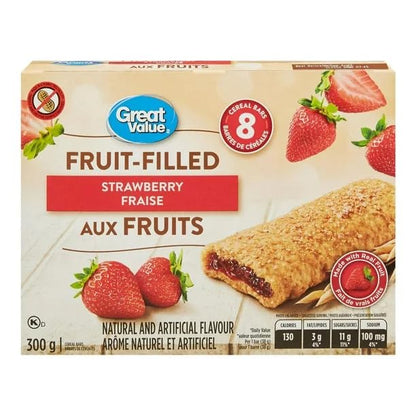 Great Value Strawberry Fruit-Filled Cereal Bars 8 Bars 300g/10.6oz (Shipped from Canada)