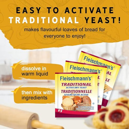 Fleischmann’s Traditional Active Dry Yeast, Traditional Yeast, 3 sachets x 8g, 24g/0.8 oz (Shipped from Canada)