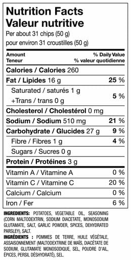 Great Value Dill Pickle Potato Chips nutrition facts