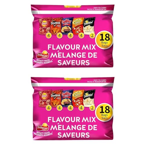 Lays Flavour Mix Chips Variety Mini Bags Pack, Lays Ketchup, Doritos Original, Ruffles BBQ, Cheetos Crunchy, Smartfood White Cheddar 28g/1oz (Shipped from Canada)