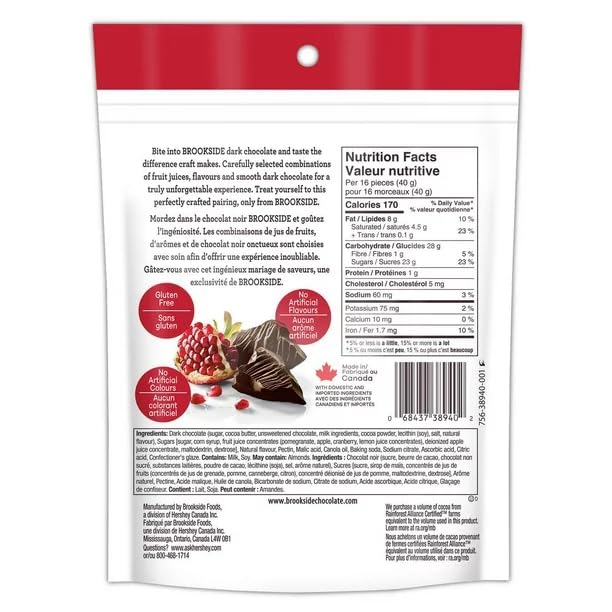 BROOKSIDE Dark Chocolate, Pomegranate Flavour, 235g/8.28oz (Shipped from Canada)