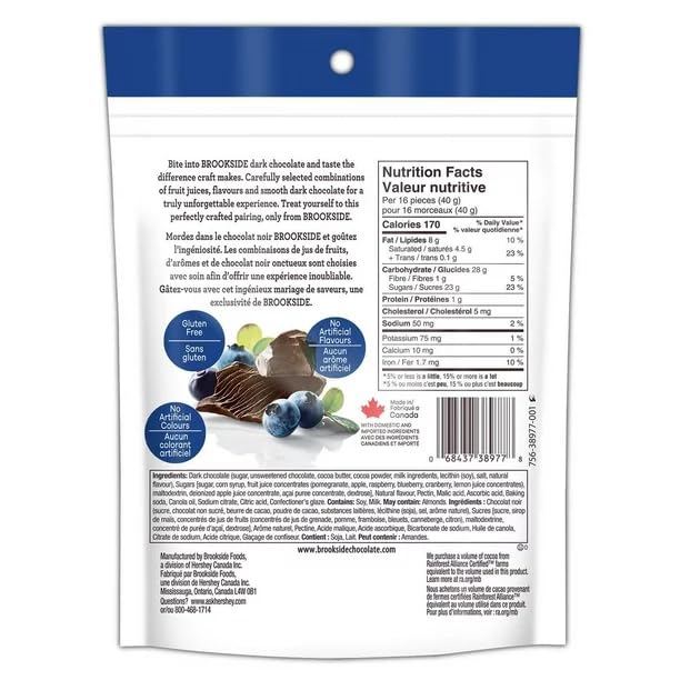 BROOKSIDE Dark Chocolate, Acai and Blueberry Flavour, 235g/8.28oz (Shipped from Canada)