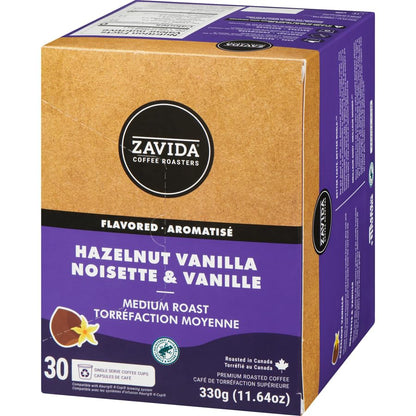 Zavida Single Serve Coffee K-Cup Hazelnut Vanilla Medium Roast, 30 Count, 330g/11.64oz (Shipped from Canada)