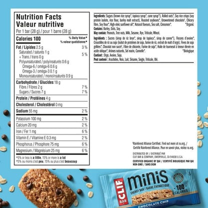 Clif Bar Minis Chocolate Chip Energy Bars - Made with Organic Oats, 10 Bars x 28g/1 oz (Shipped from Canada)