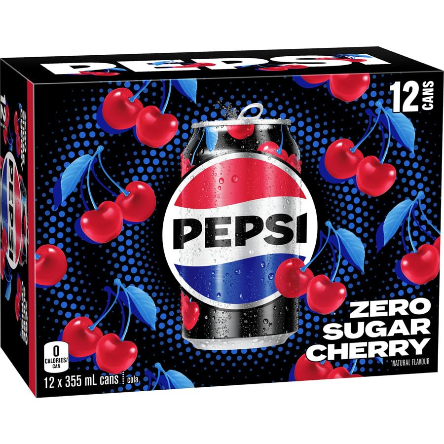 Pepsi Zero Sugar Cherry Soda Pop, Cans, 12 x 355ml/12 fl. oz (Shipped from Canada)