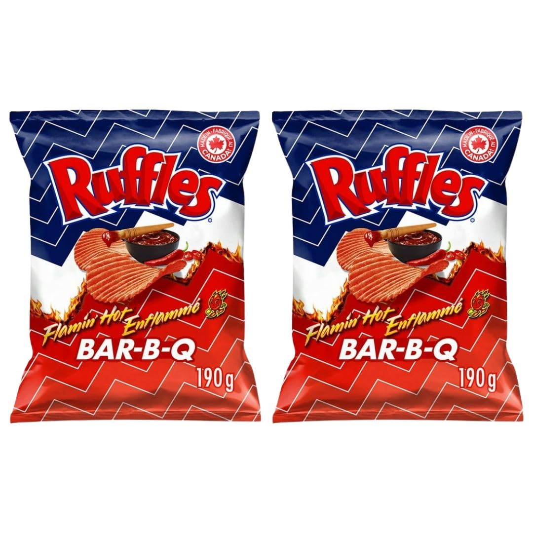 Ruffles New Flamin’ Hot Bar-B-Q Potato Chips, 190g/6.7 oz (Shipped from Canada)