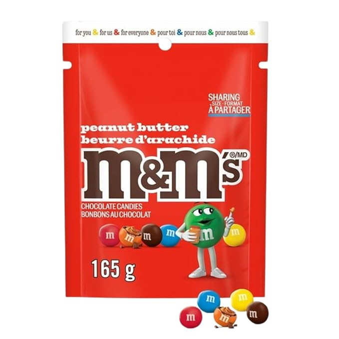 M&Ms, Peanut Butter Milk Chocolate Candies, Sharing Bag, 165g/5.8 oz (Includes Ice Pack) Shipped from Canada