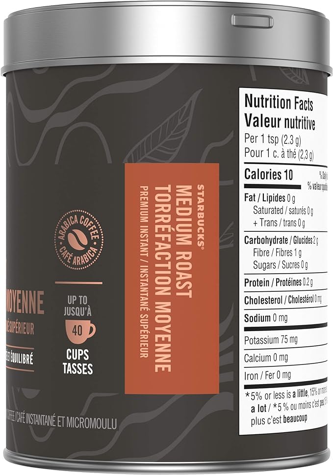 Starbucks Premium Instant Coffee — Medium Roast — 100% Arabica (Up To 40 Cups), 90g/3.2oz (Shipped from Canada)