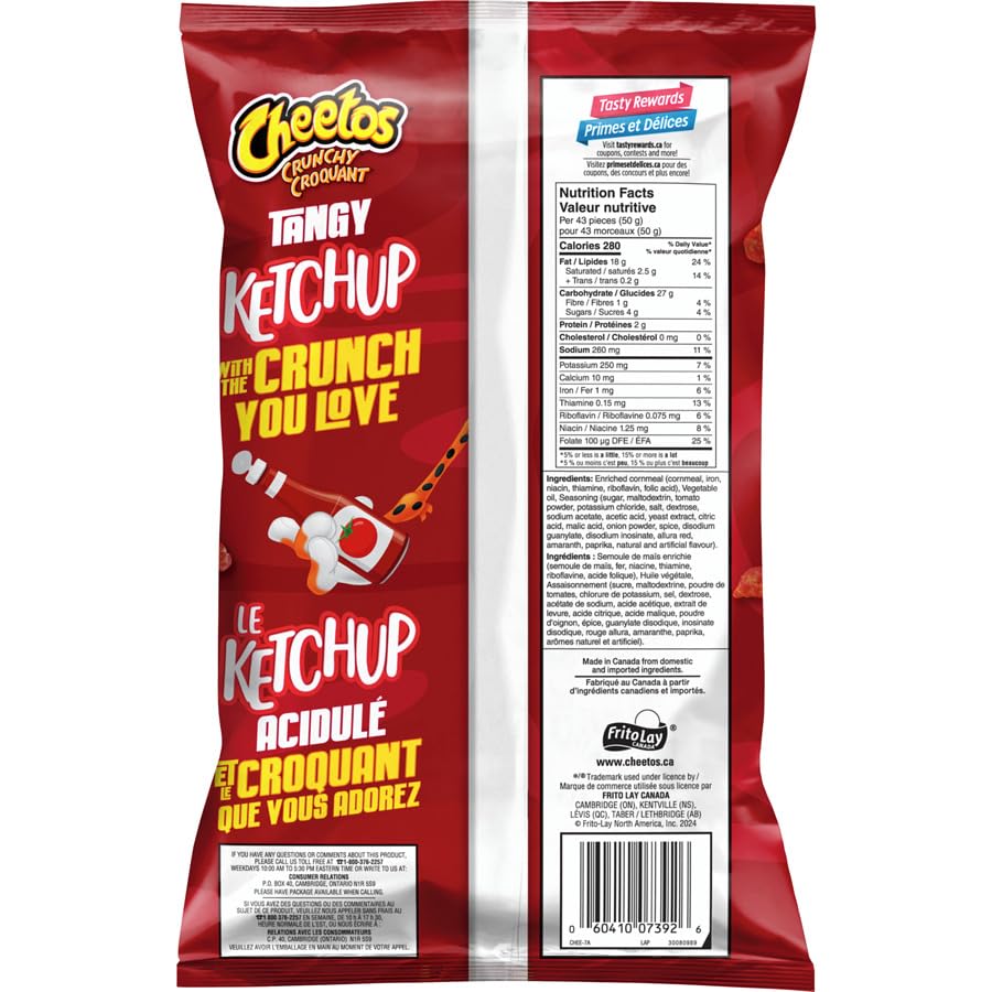 Cheetos Crunchy Ketchup Flavoured Snacks Ketchup Flavour, 702g/24.8 oz (Shipped from Canada)